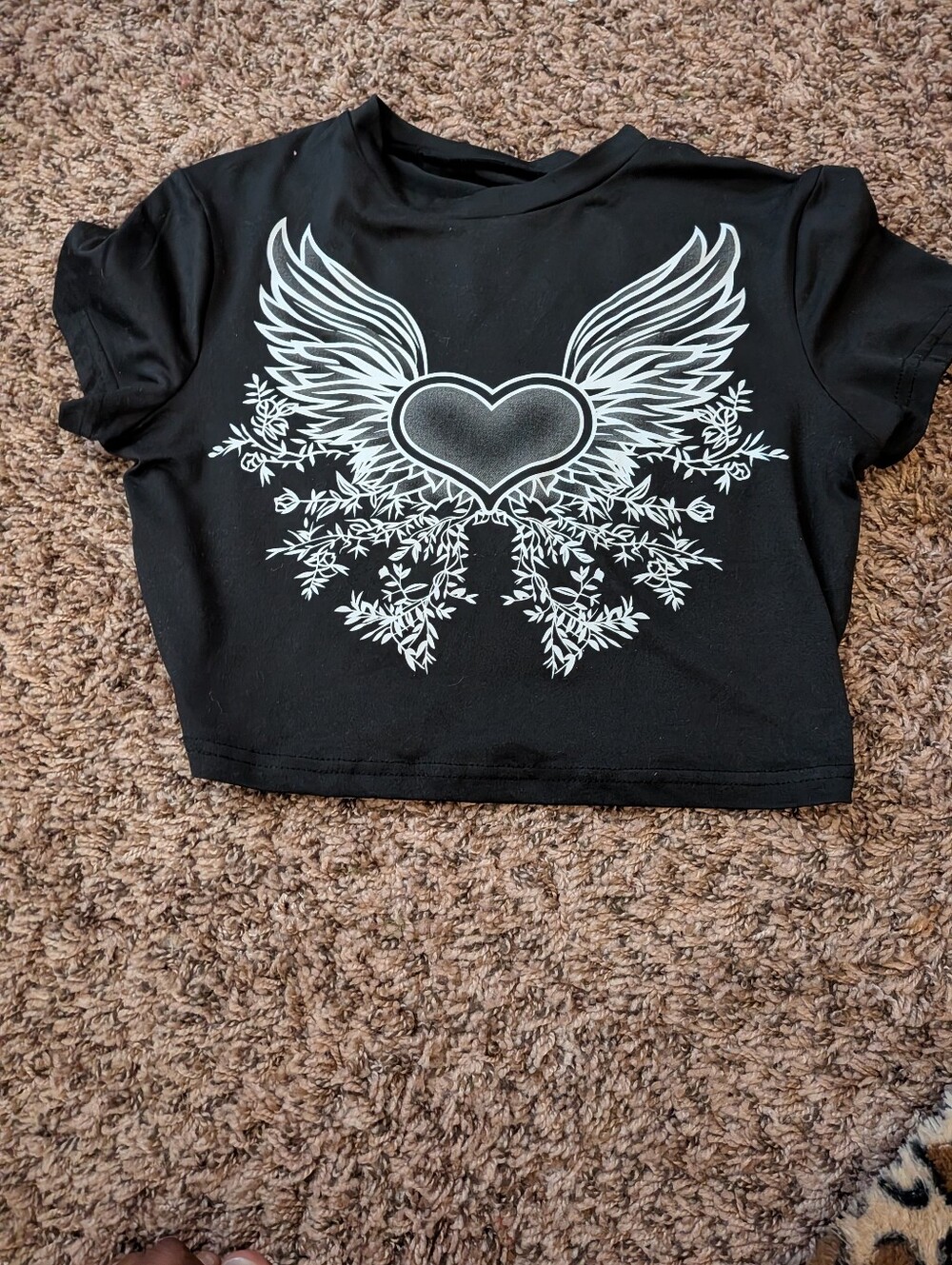 Express Black Crop Top with White Winged Heart Graphic